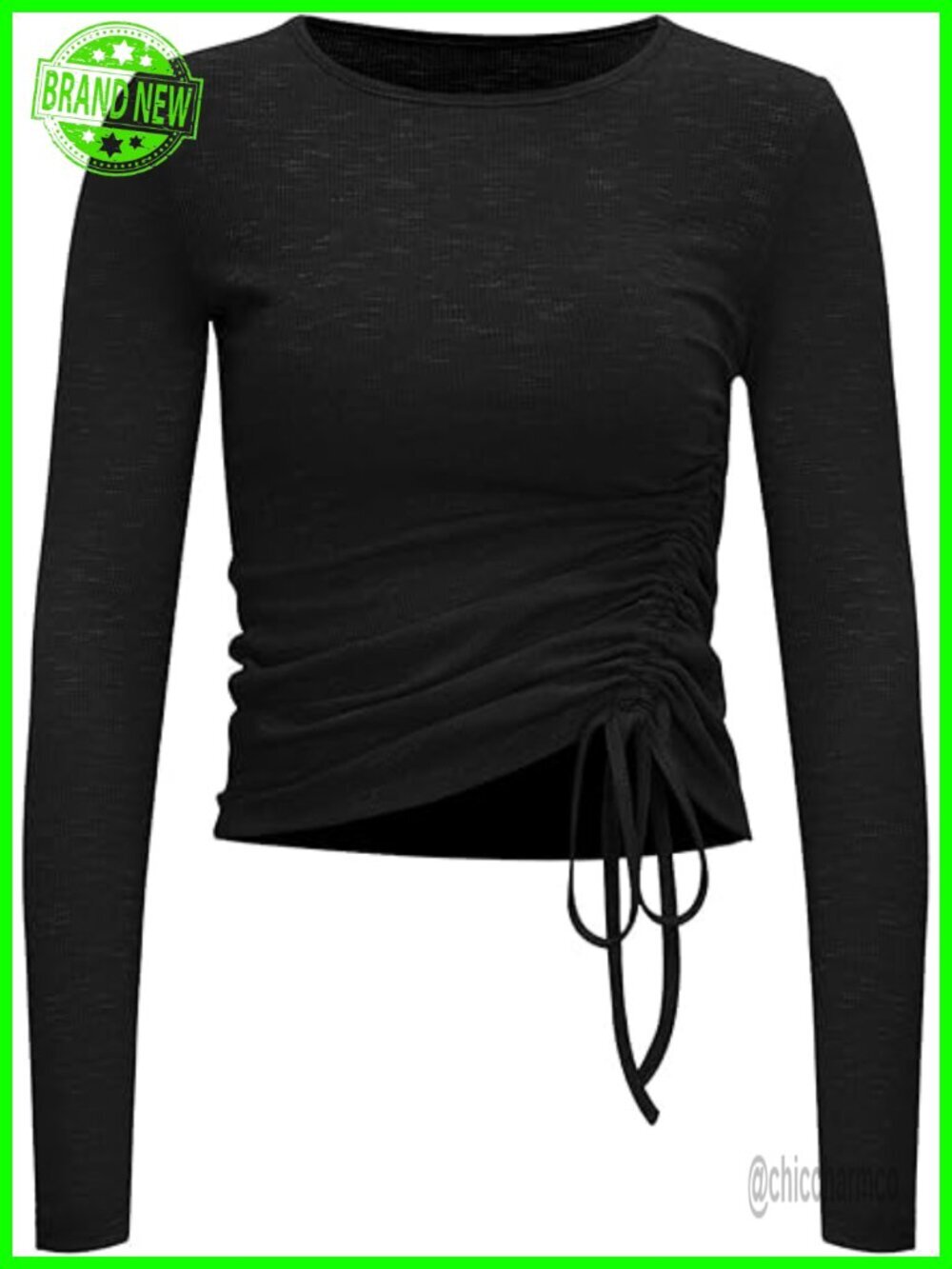 Ruched Ribbed Crop Top Long Sleeve Yoga Athletic Shirt Slim Fitted